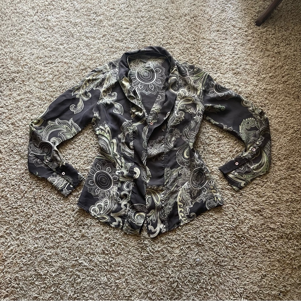 Ann Taylor Black Paisley-Print Blazer with Cream & Green Accents